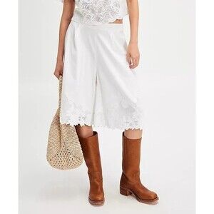 Free People Lost Skies Shorts Lace Capri Embroidered Wide Leg White L New 283784